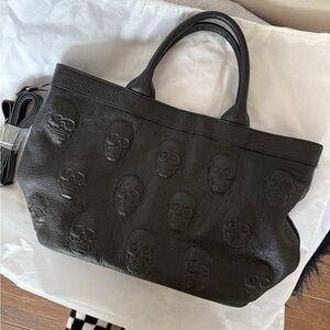 Iopelle Black Skull Embossed Leather Tote